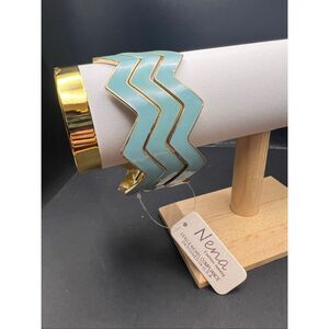 New! Nena Gold Tone Light Blue Stacking Chevron Set of 3 Bangle Bracelets